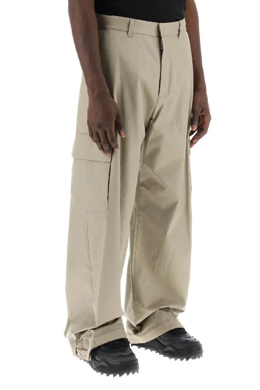 Stylish leather pants for edgy night looks -Off-white wide-legged cargo pants with ample leg