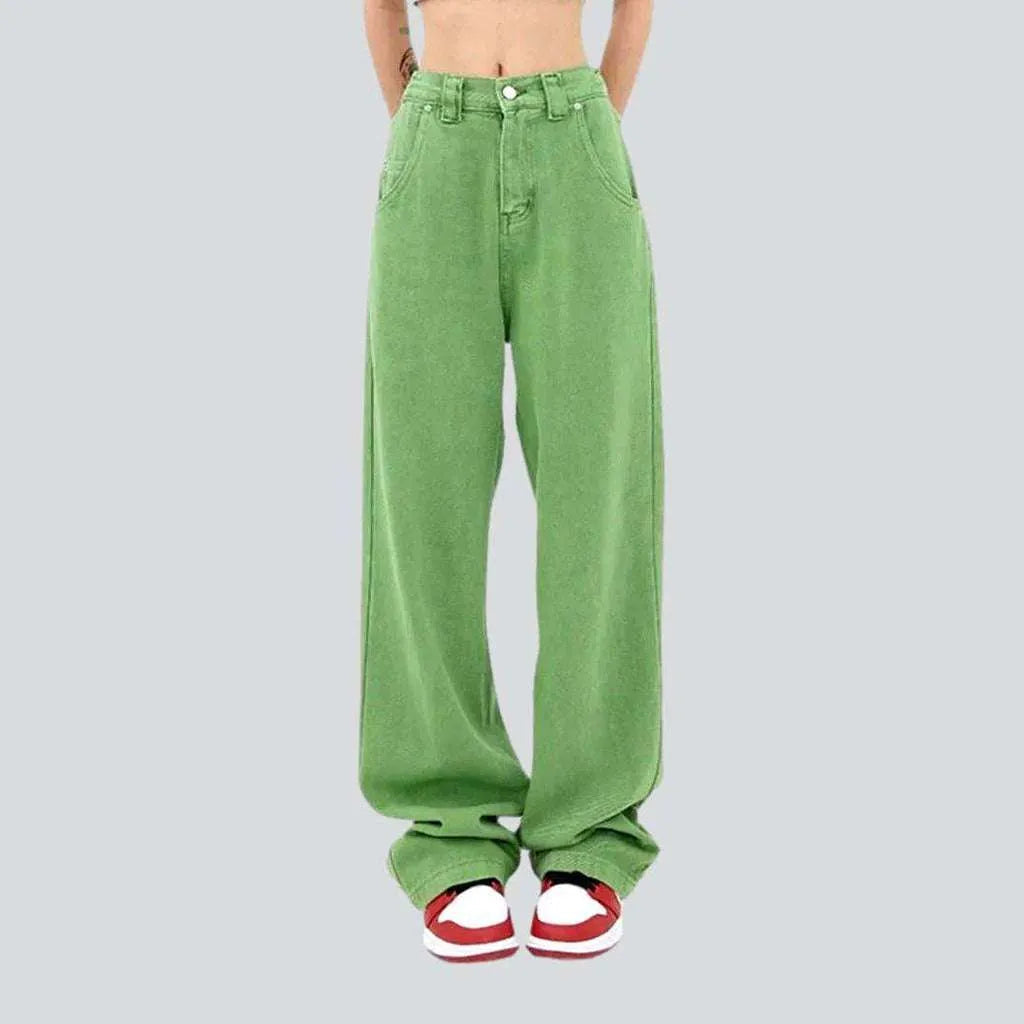 Comfortable stretch pants for casual daily wear -Light green women's denim pants