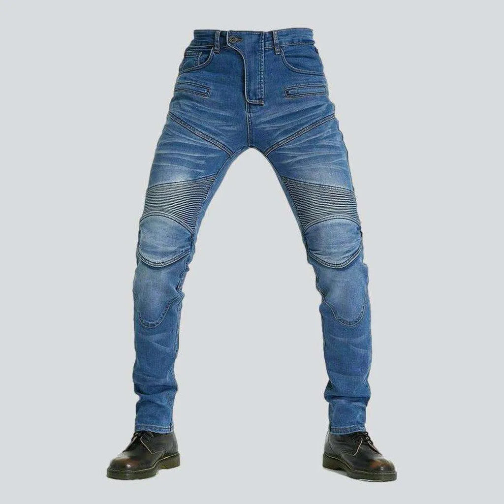 Elegant wide-leg pants for upscale dinner dates -Casual men's biker denim pants