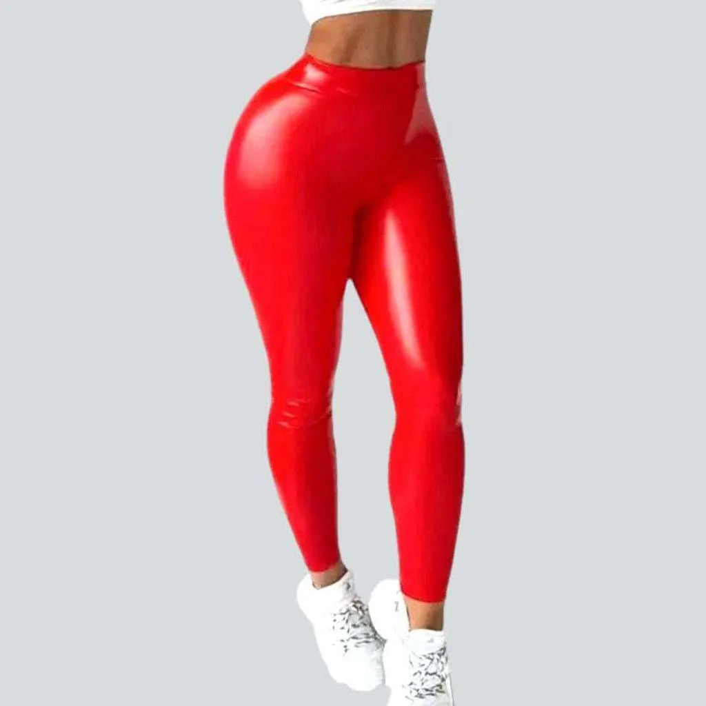 High-waisted skinny pants for trendy women’s fashion -Latex wax women's denim pants