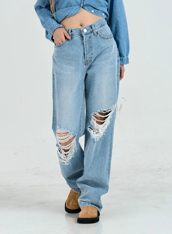 Stretch corduroy pants for cozy fall fashion -Ripped Maxi Denim Pants Unisex CO14