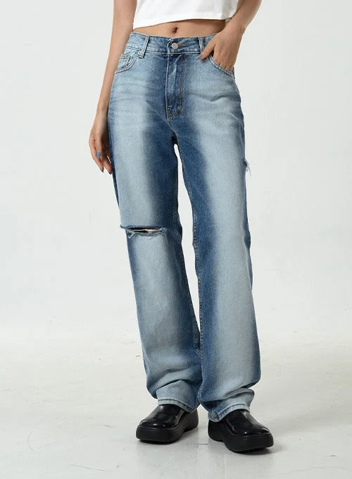 Cozy sweatpants pants for lazy Sunday mornings -Side Bleached Slit Denim Pants CU14