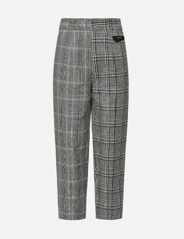 Bold plaid pants for eye-catching style choices -Leather Badge Mixed Plaid Pants