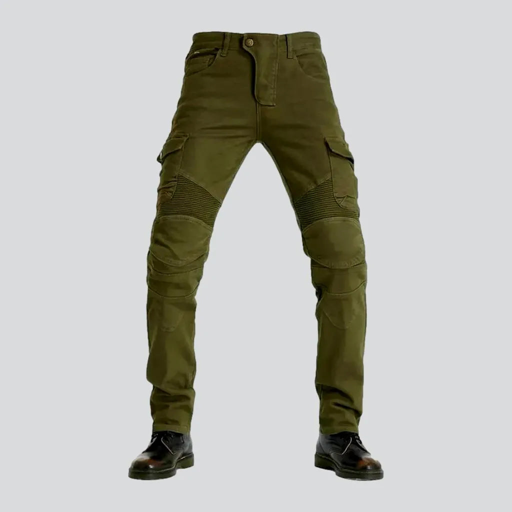 Insulated ski pants for alpine adventure warmth -Slim moto men's denim pants