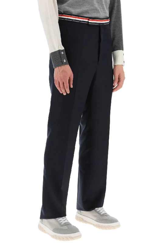 Relaxed chino pants for casual Friday offices -tricolar waistband wool twill pants