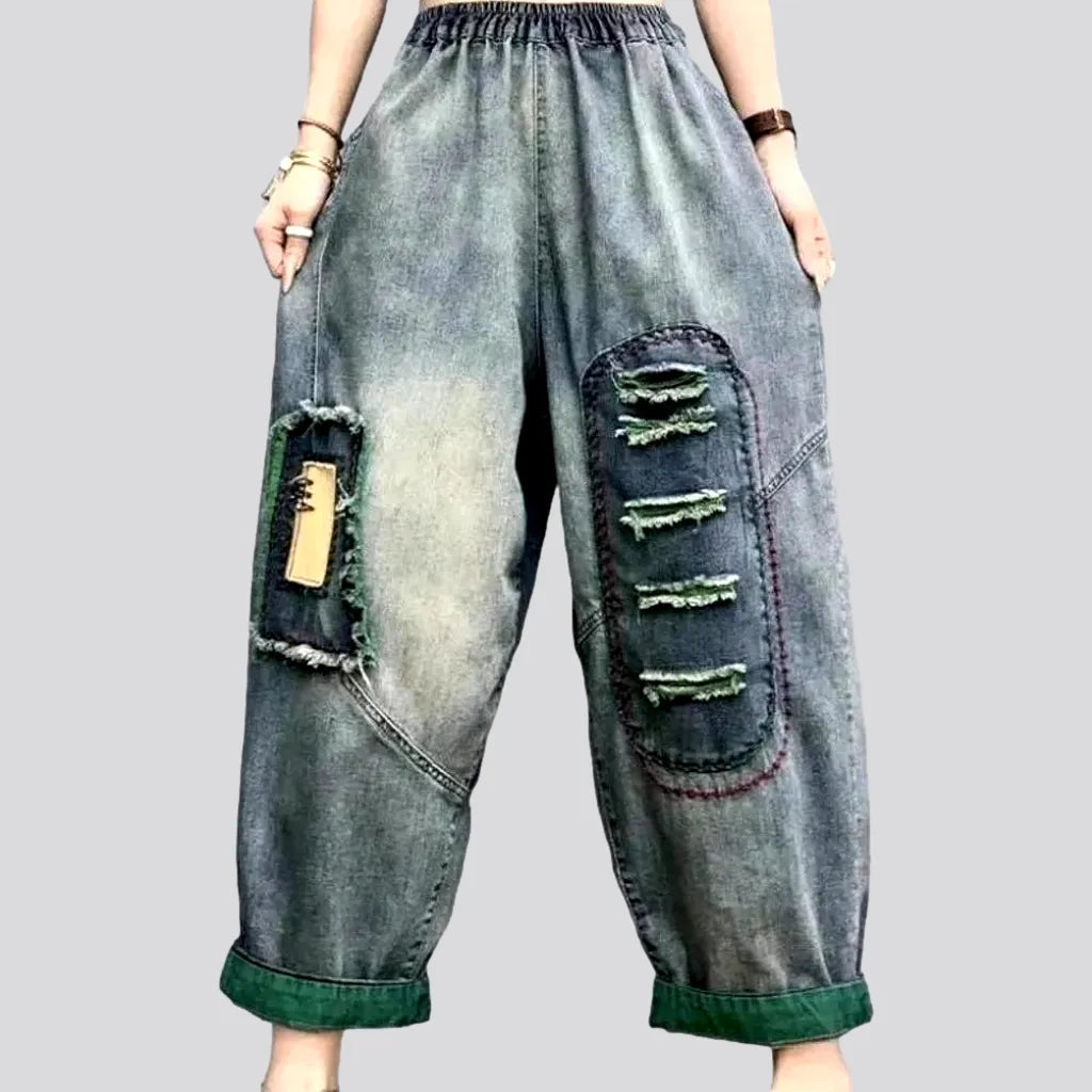 Rugged work pants for construction job durability -Vintage distressed denim pants for women