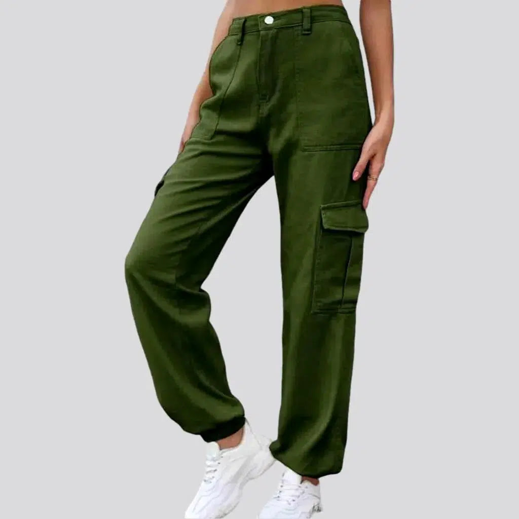 Designer jogger pants for upscale street style -High-waist denim pants
 for women