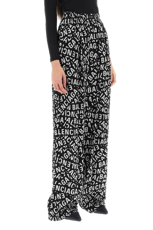 Stretchy yoga pants for flexible workout sessions -Balenciaga palazzo pants with logo motif