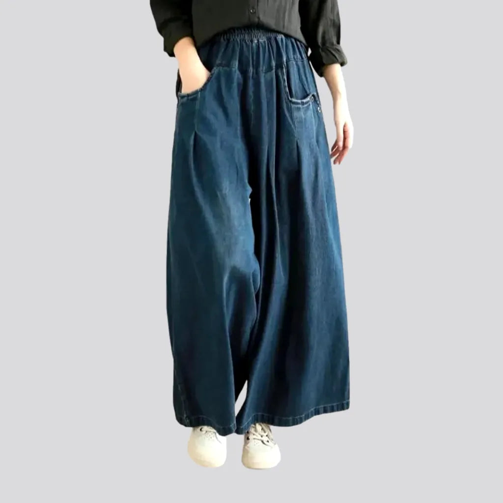 Flowy linen pants for relaxed tropical vacations -Culottes street denim pants for ladies