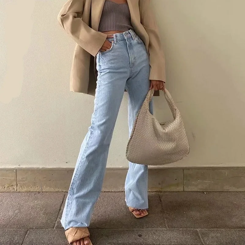 Stylish leather pants for edgy night looks -KittenAlarm - Spring Outfits Casual Fashion Straight Leg Women's Jeans Denim Bottom Harajuku Boyfriend Long High Waist Baggy Jeans Fall Pants