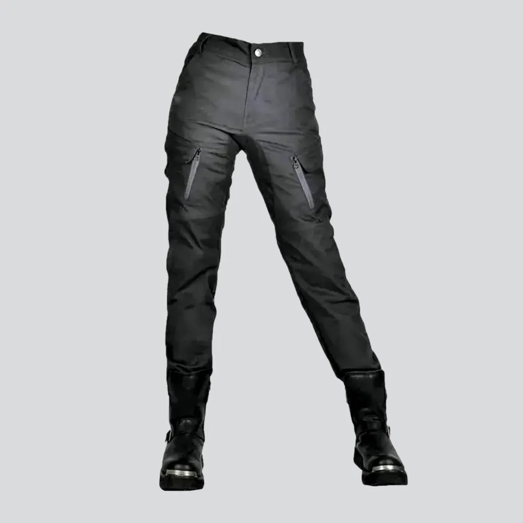 Formal suit pants for wedding guest elegance -Protective grey biker denim pants