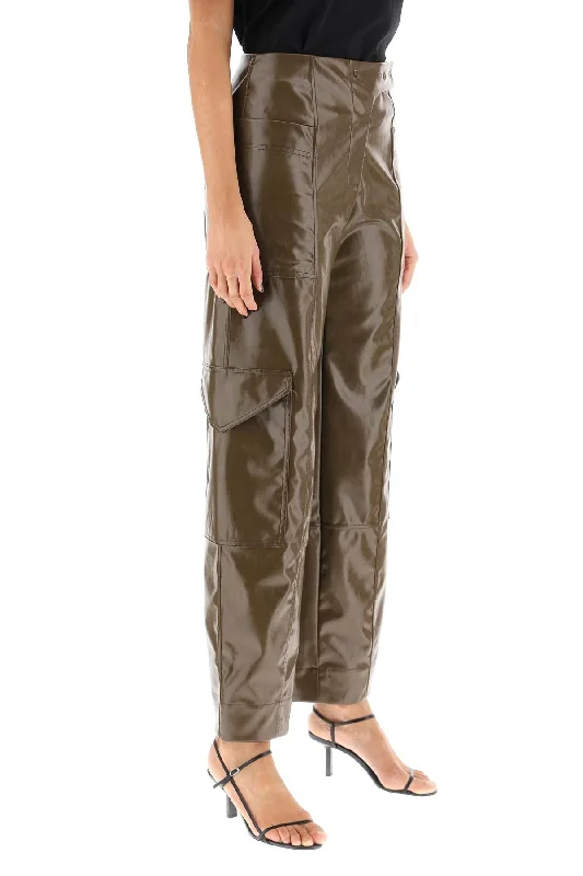 Pleated trousers pants for sophisticated gentleman charm -faux leather cargo pants