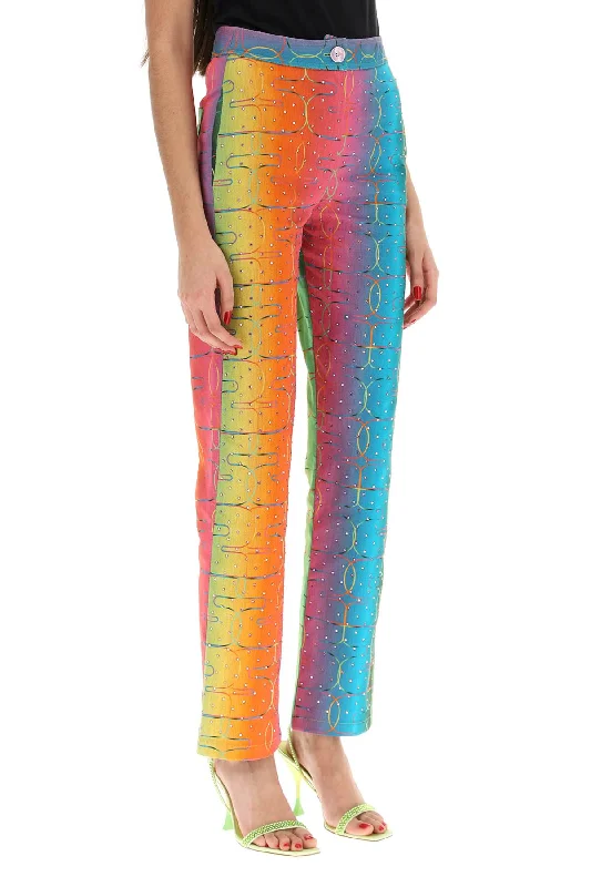 Stretchy leggings pants for casual active days -bery' multicolor rhinestone pants