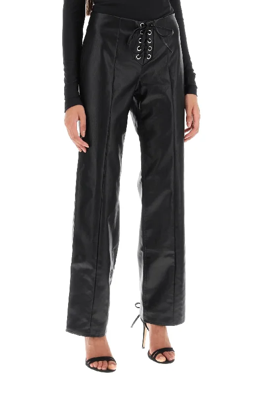 Stylish wide-leg pants for bold evening looks -straight-cut pants in faux leather