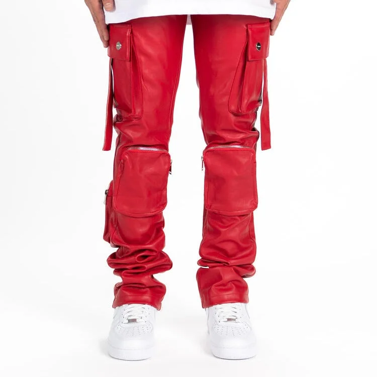 Soft stretch pants for all-day wear ease -Pheelings “Never Look Back” Red Flare Leather Pants