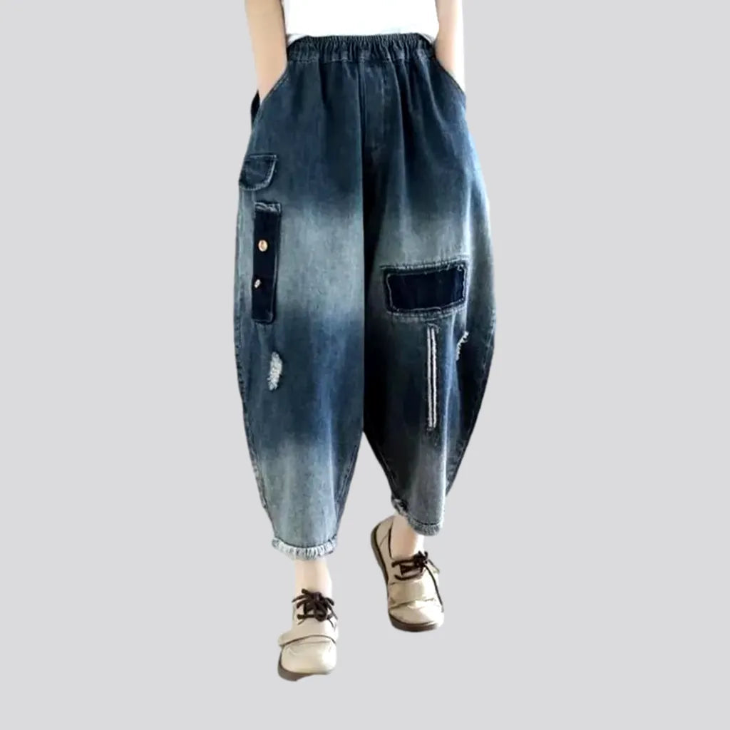 Soft cotton pants for sensitive skin comfort -Contrast women's denim pants