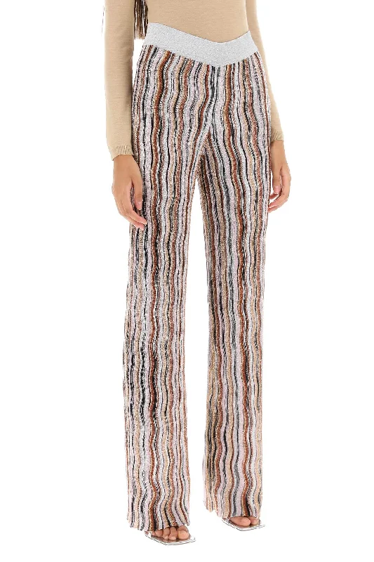 Flowy wide pants for artistic bohemian vibes -Missoni sequined knit pants with wavy motif