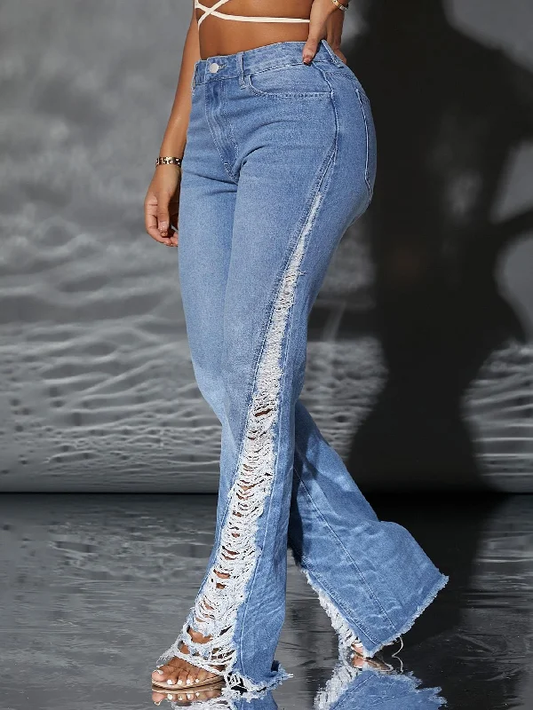 Stylish wide-leg pants for bold evening looks -BerriesJam - Fashion High Waist Leg Side Hole Flare Pants