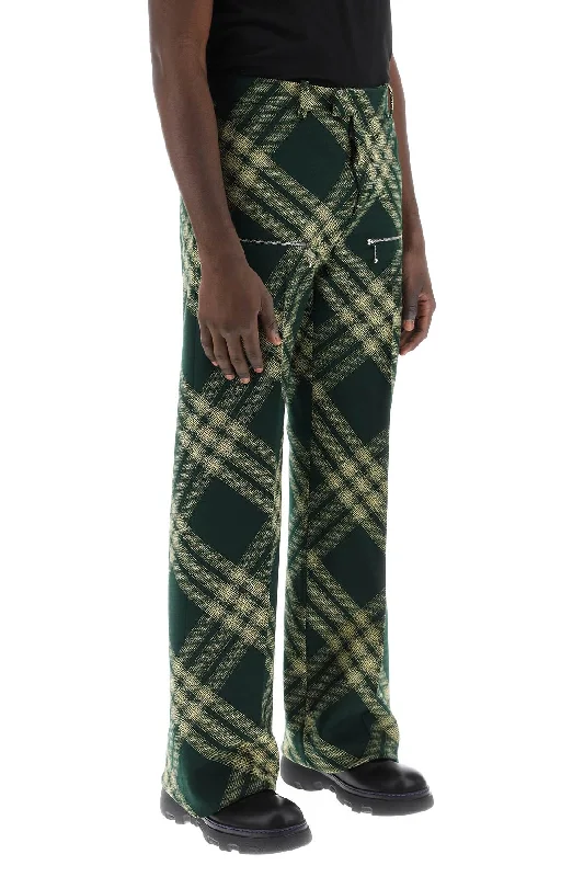 Luxury silk pants for glamorous evening wear -Burberry straight cut checkered pants