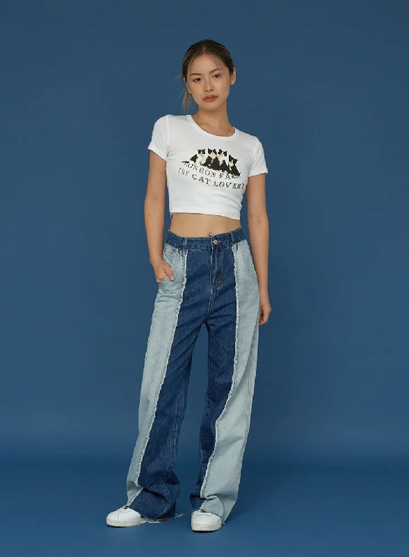 Relaxed cotton pants for breezy casual days -Two Colour Wide Denim Pants CG03