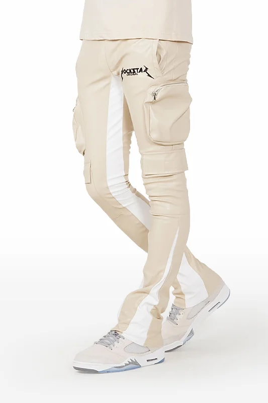 Cozy sweatpants pants for lazy Sunday mornings -Lawson Beige/White Stacked Flare Pants