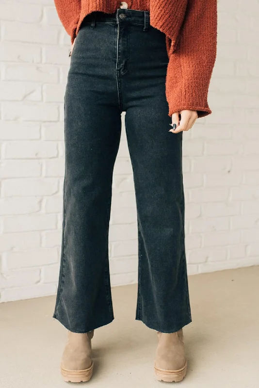 Stretchy skinny pants for figure-hugging appeal -Greta Black Wash High Rise Wide Leg Pants