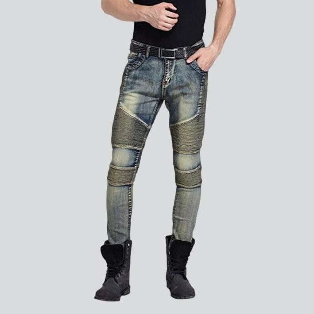 Vintage high-waisted pants for nostalgic wardrobe charm -Vintage men's biker denim pants