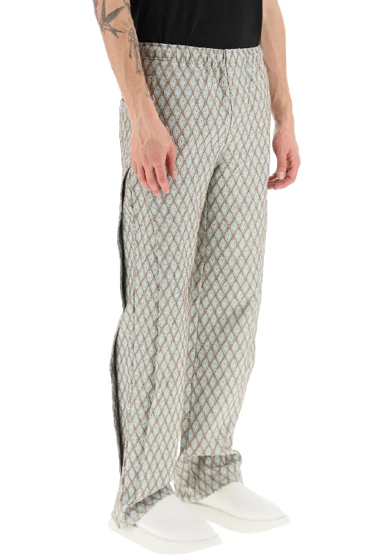 Tailored slim pants for polished business looks -geometric jacquard pants with side opening