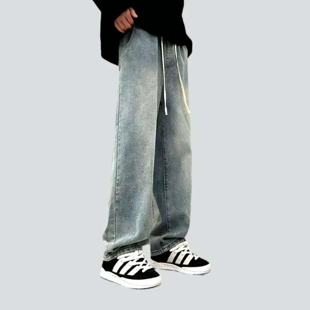 Casual drawstring pants for effortless home relaxation -Fashion men's denim pants