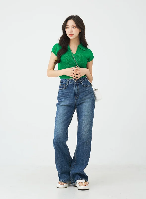 Classic wool pants for cold weather elegance -Vintage Washing Semi Wide Denim Pants BG09