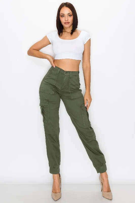 Relaxed fit pants for laid-back comfort wear -40275 Women's High Waisted Cargo Pants