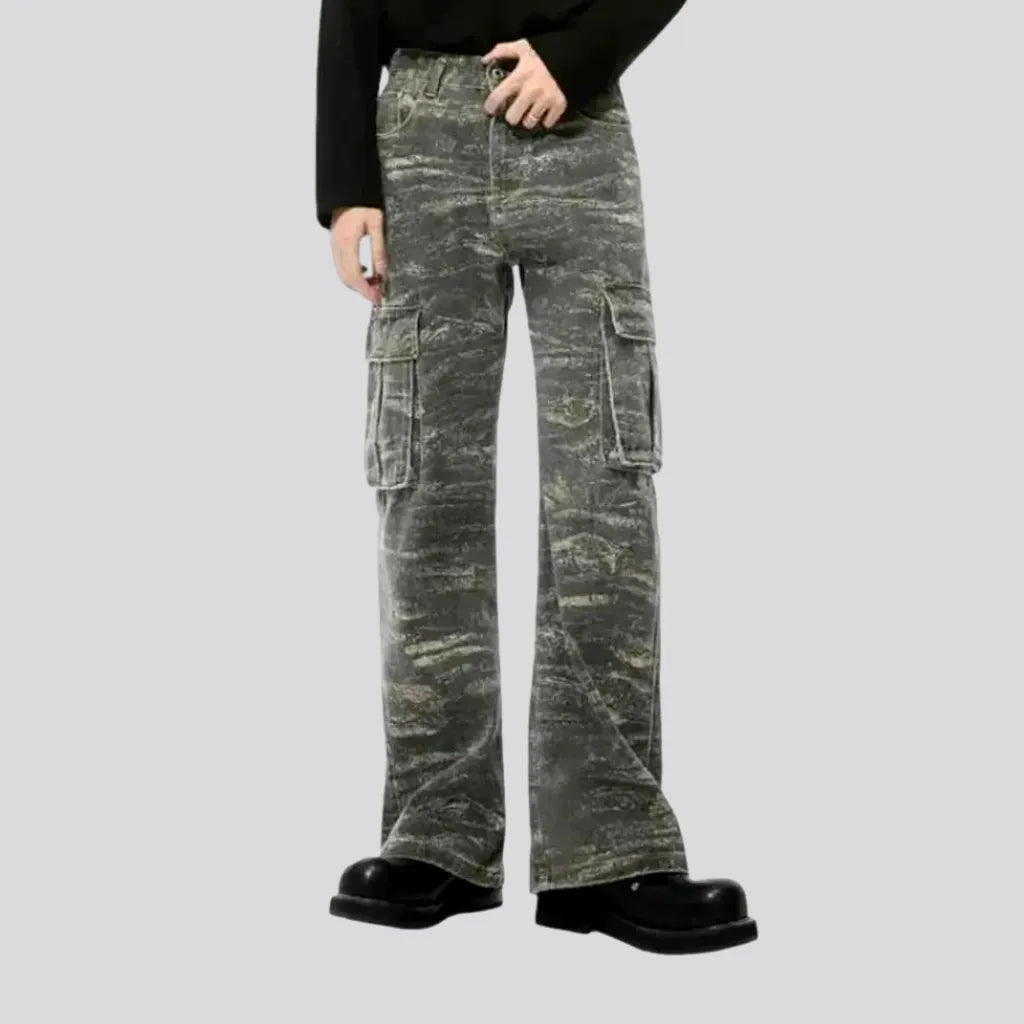 Reinforced cargo pants for heavy-duty field work -Mid rise stylish denim pants for men