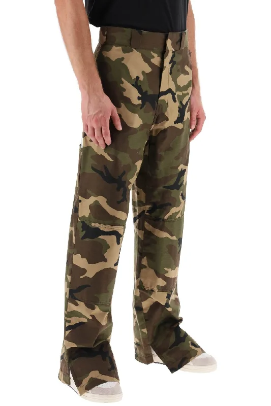 Stretch denim pants for curvy figure flattery -camouflage workpants