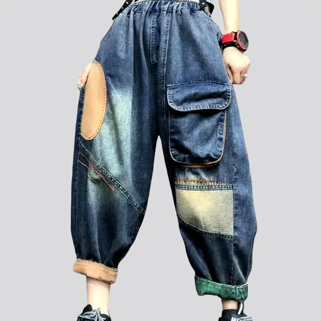 Weather-resistant pants for unpredictable climate needs -Cargo high-waist denim pants for women