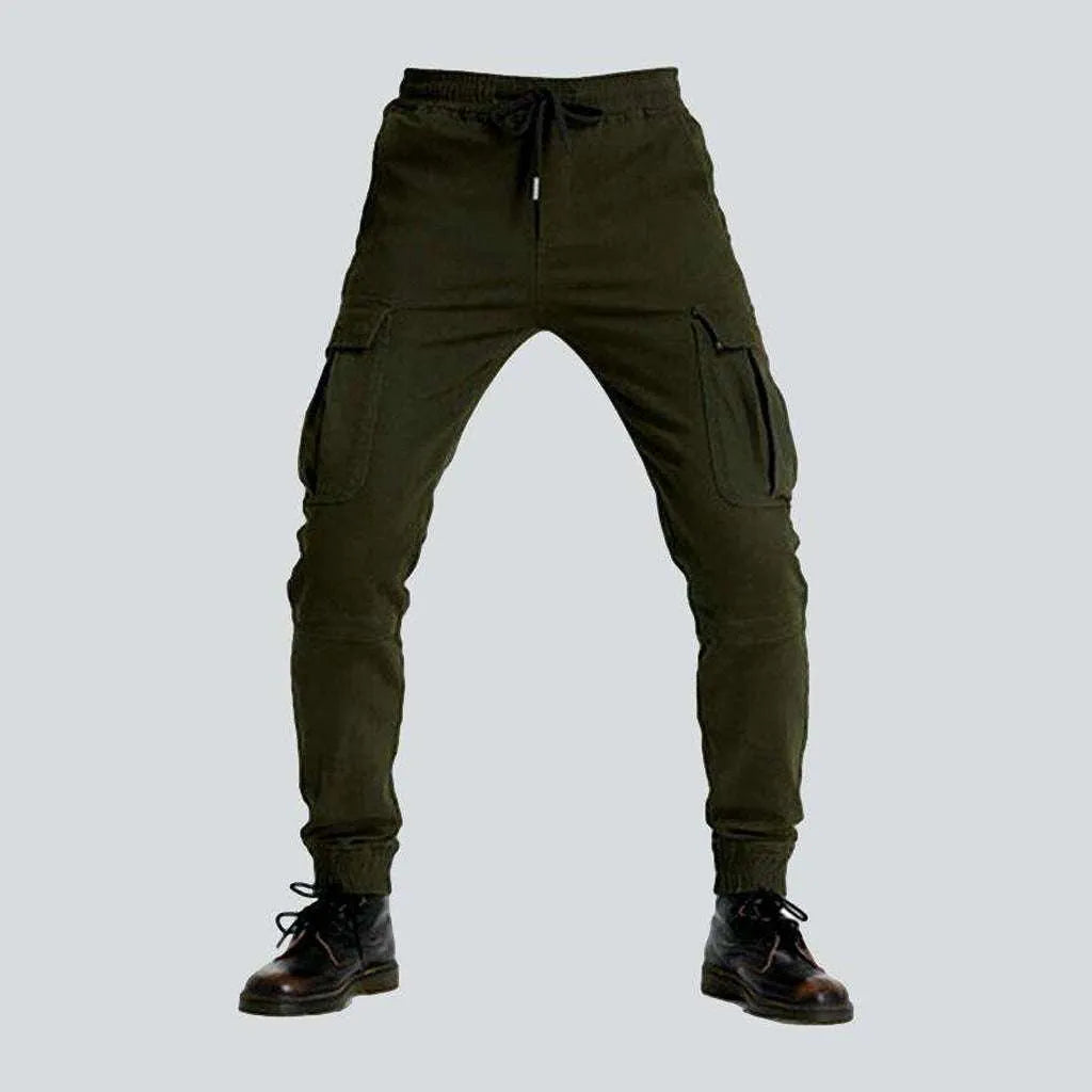 Soft stretch pants for all-day wear ease -Mid-waist moto men's denim pants