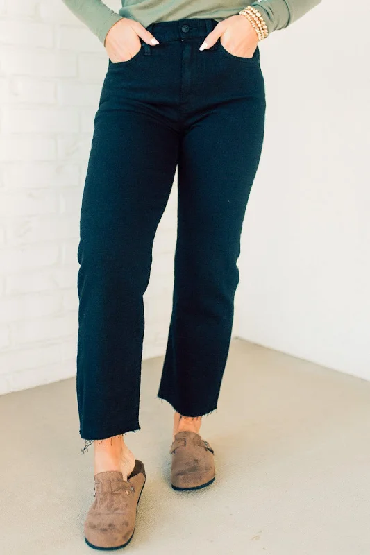 Classic wool pants for cold weather elegance -Natascha Raw Edge Black Pants