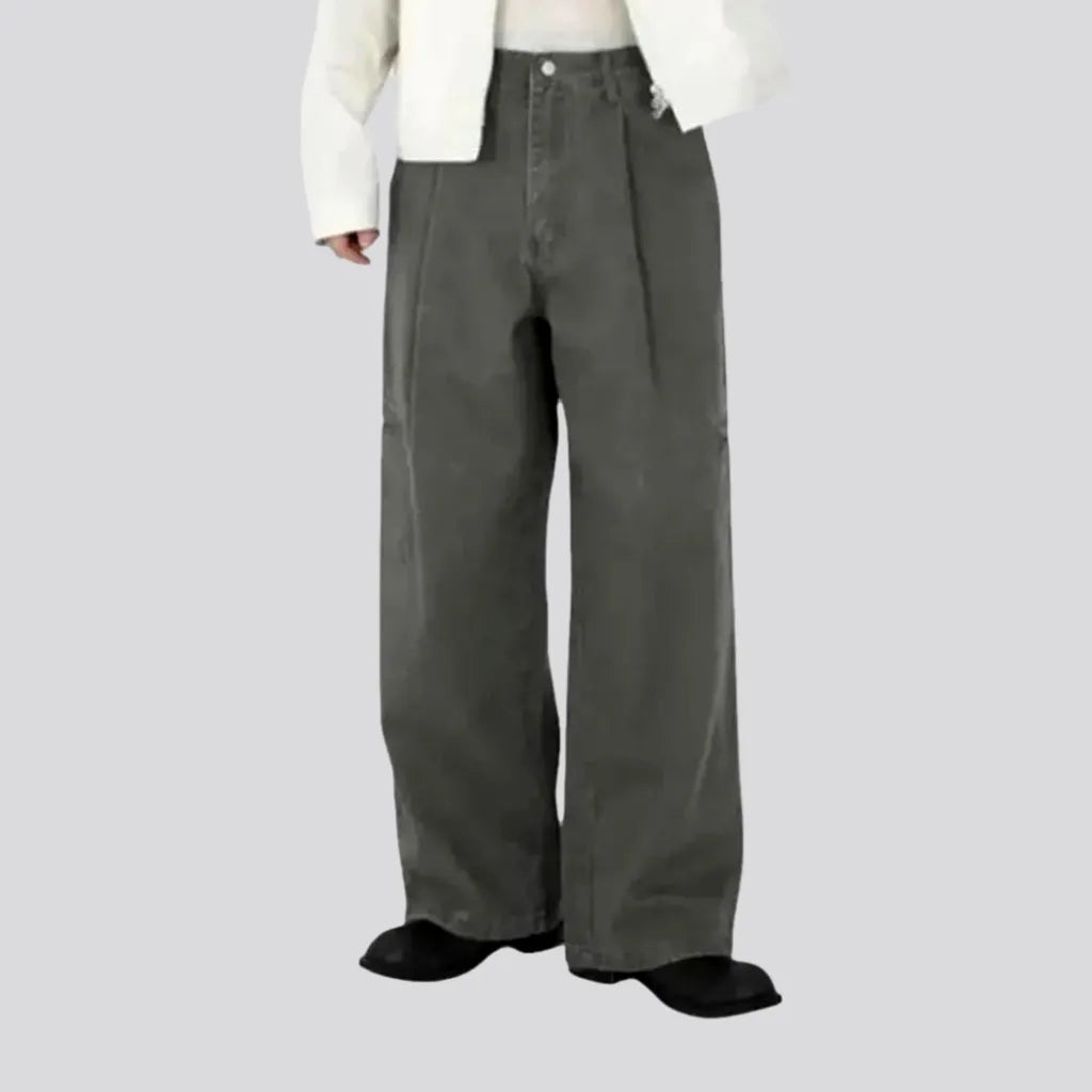 Stylish flare pants for retro party looks -High-rise men's denim pants