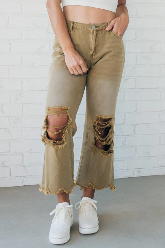 Durable twill pants for tough outdoor jobs -Riah Distressed and Washed Wide Leg Pants