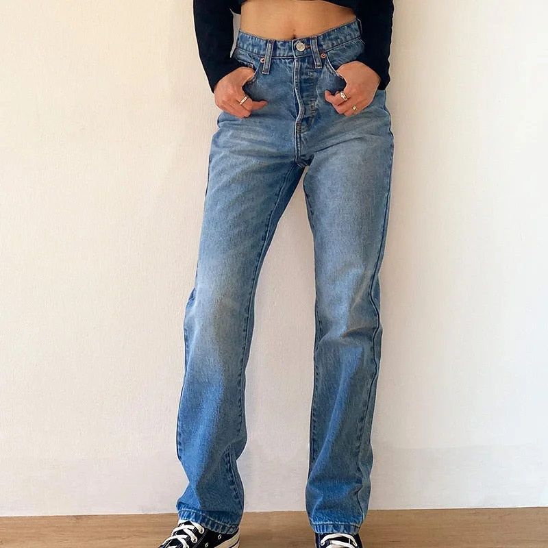 Adjustable waist pants for custom fit ease -KittenAlarm - Jsvery Women's Jeans Baggy Jeans For Women Mom Jeans High Waist Blue Loose Washed Fashion Straight Denim Pants Vintage Streetwear