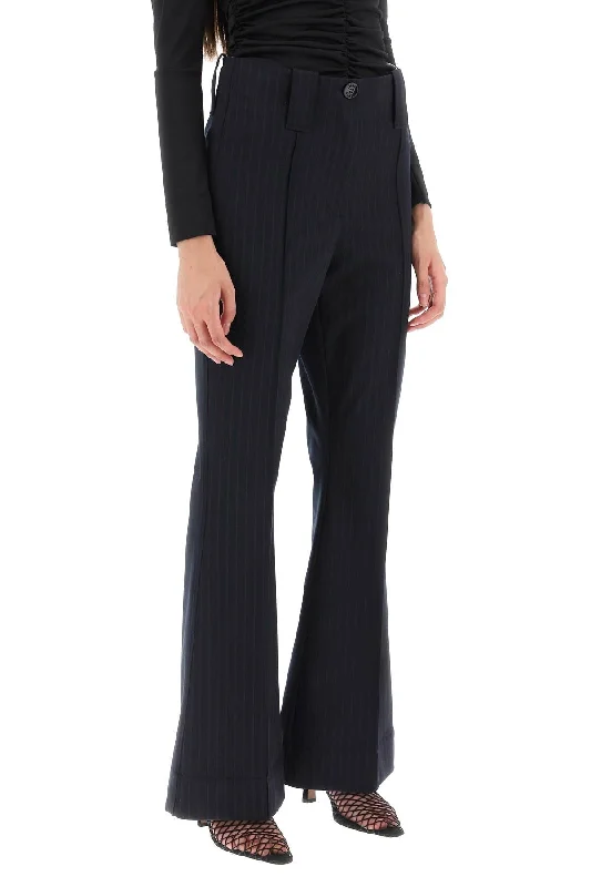 Stylish flare pants for retro party looks -stretch pinstriped pants