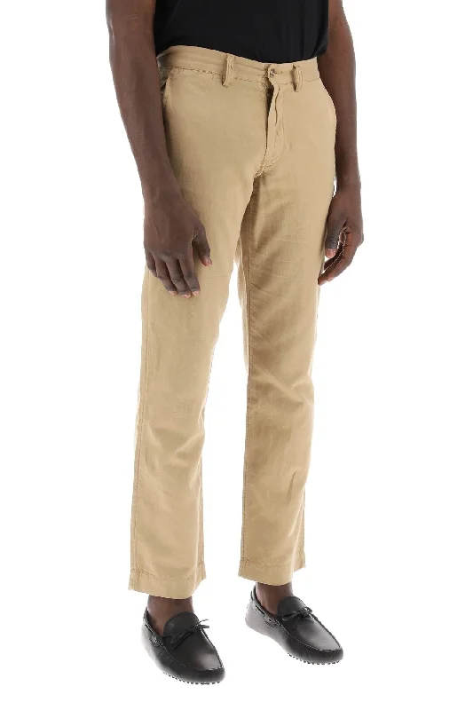 Soft velvet pants for cozy holiday outfits -Polo ralph lauren linen and cotton blend pants for