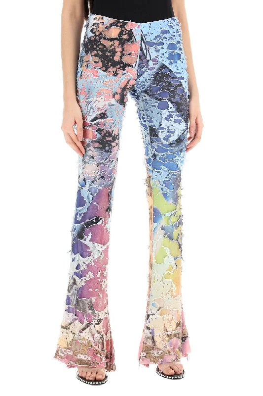 Stylish cropped pants for warm season trends -Diesel destroyed jersey flared pants with bell-bottom