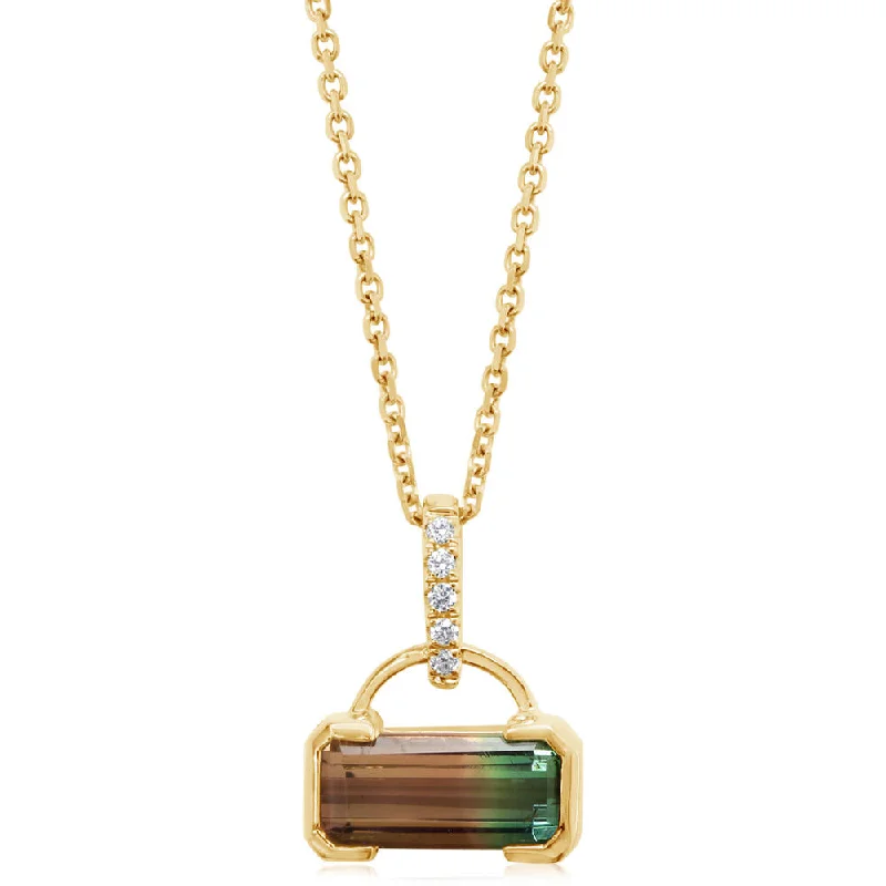 Necklaces and pendants with lock and key designs for a symbolic gesture-14K Yellow Gold Bi-Color Tourmaline/Diamond Pendant