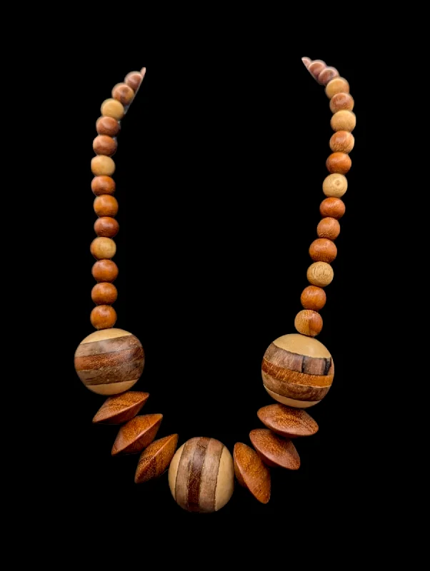 Trendy necklaces and pendants with statement pieces for a bold fashion statement-1960s Hand Carved Chunky Wooden Bead Mid-Century Modern Necklace