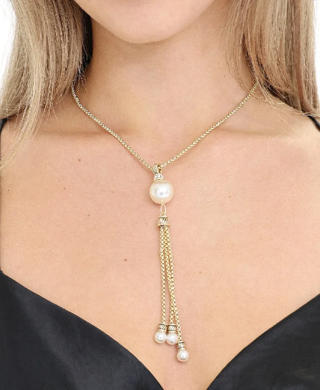 Best necklaces and pendants with cubic zirconia for a budget-friendly dazzling effect-Lariat Necklace w/ Faux Pearls