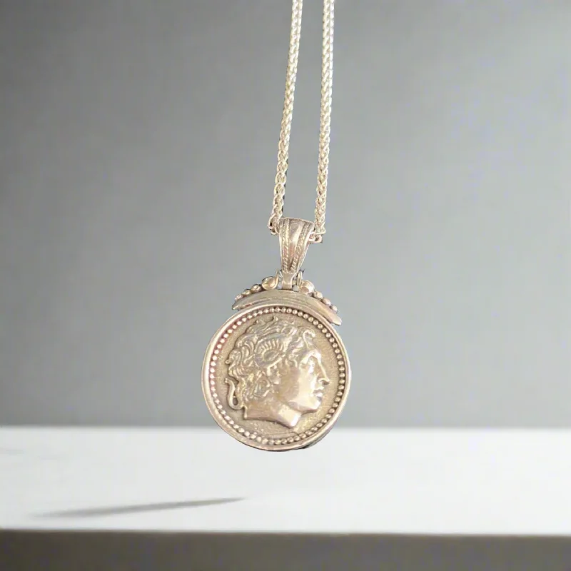 Best necklaces and pendants with oval pendants for a classic, elegant shape-Alexander the Great pendant in sterling silver, Coin Pendant (PE-94)