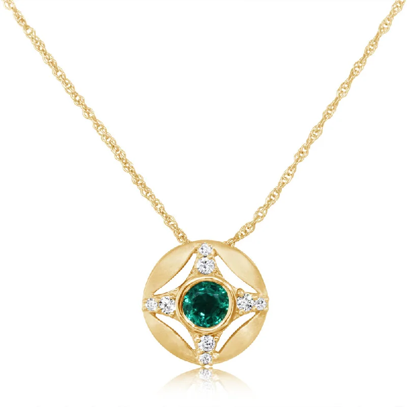 Necklaces and pendants with leaf-shaped designs for an earthy, organic feel-14K Yellow Gold Brazilian Emerald/Diamond Pendant