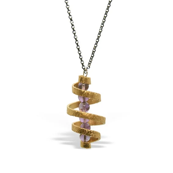 Elegant necklaces and pendants with diamond accents for added sparkle-Gold Spiral Amethyst Necklace