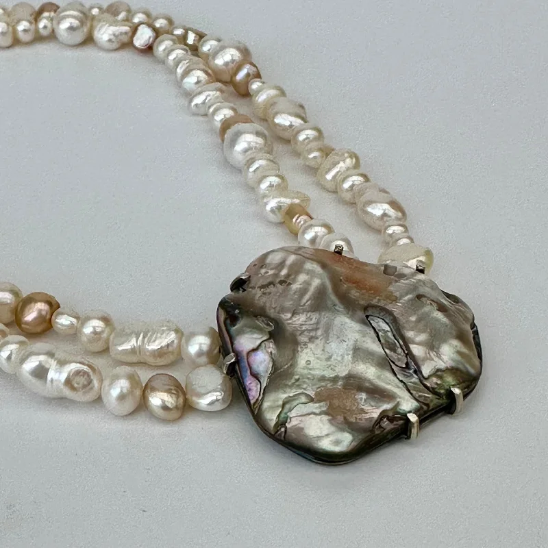 Unique necklaces and pendants with custom birthstone arrangements for personalization-Abalone and Pearl Necklace