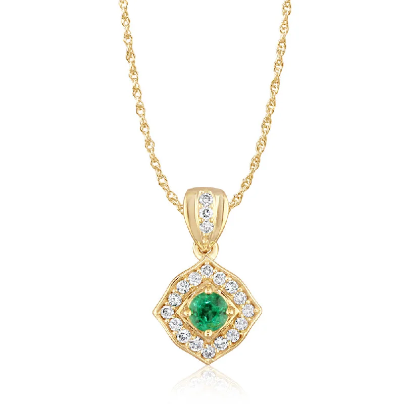 Best necklaces and pendants with statement designs for a fashionable accessory-14K Yellow Gold Emerald/Diamond Pendant